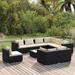 10 Piece Patio Set with Cushions Poly Rattan Black