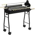 HElectQRIN Portable Charcoal BBQ Grills Steel Rotisserie Outdoor Cooking Height Adjustable with 4 Wheels Large/Small Skewers Portability for Patio Backyard Black