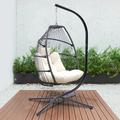 Unique Choice Foldable Wicker Hanging Egg Chair With Stand Rattan Swing Hammock Egg Chair With Cushion and Pillow