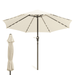 Magshion 9ft Solar LED Lighted Patio Umbrella with Crank Outdoor Market Table Umbrella with 32 Lights & 8 Ribs for Deck Poolside Yard and Garden Beige