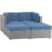 SOLAURA 4-Piece Outdoor Daybed Patio Gray Wicker Sectional Sofa Set with Denim Blue Cushions