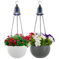 Hanging Planter with Solar LED Light - Hanging Flower Basket With Self Watering Anti Rot Wickered Design & Weatherproof - For Flowers & Plants Indoor & Outdoor - White