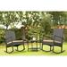 HElectQRIN 3pcs Outdoor High-Backrest Rocking Chair w/Cushion Seat Wicker Seating Group w/Glass Coffee Table Set (Black/Beige)