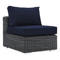 Afuera Living Aluminum and Rattan Patio Armless Sofa Chair in Canvas/Navy