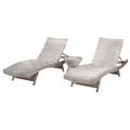 Noble House Crete 3 Piece Outdoor Wicker Chaise Lounge Set in Gray