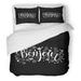 KXMDXA 3 Piece Bedding Set Black Bonjour Hello Paris Phrase in French Ink Modern Brush Calligraphic Twin Size Duvet Cover with 2 Pillowcase for Home Bedding Room Decoration