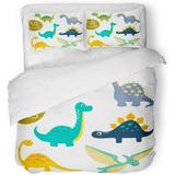KXMDXA 3 Piece Bedding Set Colorful Baby Cute Dinosaurs White Pink Dino Funny Tyrannosaurus Adorable Twin Size Duvet Cover with 2 Pillowcase for Home Bedding Room Decoration