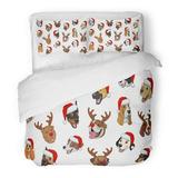 FMSHPON 3 Piece Bedding Set Basset of Funny Purebred Dogs for Christmas Hound Character Agility Badges Twin Size Duvet Cover with 2 Pillowcase for Home Bedding Room Decoration