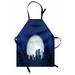 Night Sky Apron Full Moon on Starry Dark Sky Urban Cityscape with Tall Buildings Unisex Kitchen Bib with Adjustable Neck for Cooking Gardening Adult Size Dark Blue Indigo White by Ambesonne