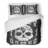 KXMDXA 3 Piece Bedding Set Gaming Skull Gamer Graphics Rock Badge Lettering Old Retro Tattoo Ribbon Twin Size Duvet Cover with 2 Pillowcase for Home Bedding Room Decoration