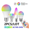 2Pcs LED Ampoule RVB AC100-240V Smart LED Lampe inda Lampada Dimmable Magique Ampoule Projecteur