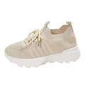 ZIZOCWA Casual Walking Shoes for Women Lace Up Non-Slip Knitted Mesh Breathable Stretch Cloth Tennis Shoe Soft Sole Slip On Wide Width Beige Size37