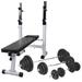 Workout Bench with Weight Rack Barbell and Dumbbell Set Complete Home Gym