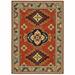 HomeRoots 6 x 9 ft. Red Gold Blue Brown Oriental Power Loom Stain Resistant Rectangle Area Rug with Fringe