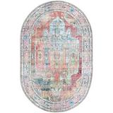 Maahru Collection Washable Rug â€“ 4 x 6 Oval Multi Low-Pile Rug Perfect for Living Rooms Large Dining Rooms Open Floorplans