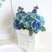 1PC Simulation Rose Hydrangea Bouquet Silk Cloth Rose Hydrangea Flower Imitation Rose Hydrangea Flower Artificial Wedding Decorative Flowers Lifelike Rose Bouquet Odin Blue