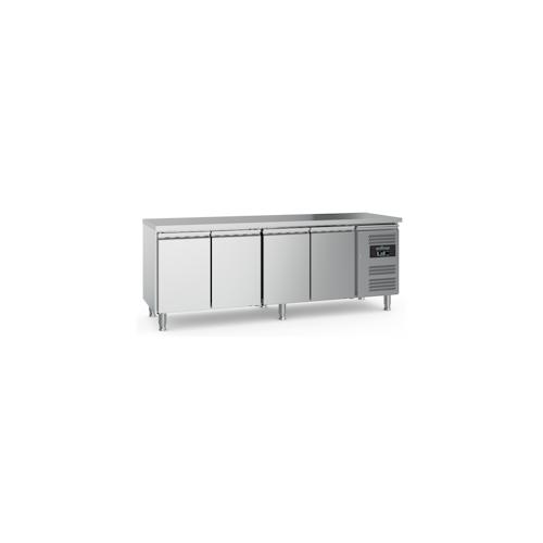 Kühltisch POLARFOX | 4x Tür | 553 Ltr, HxBxT 85x223x70cm | +2/+8°C | Edelstahl + CHEFGASTRO Geschirrtuch