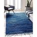 Chindi Rug Reversible Rag Cotton Hand Woven Throw Area Rugs For Kitchen Bedroom Bathroom Livingroom Washable Stripe Blue 48 X 96