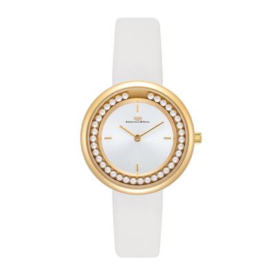 Rhodenwald & Söhne Quarzuhr Pearl in Gelbgold Echtleder Weiß White Damen Image
