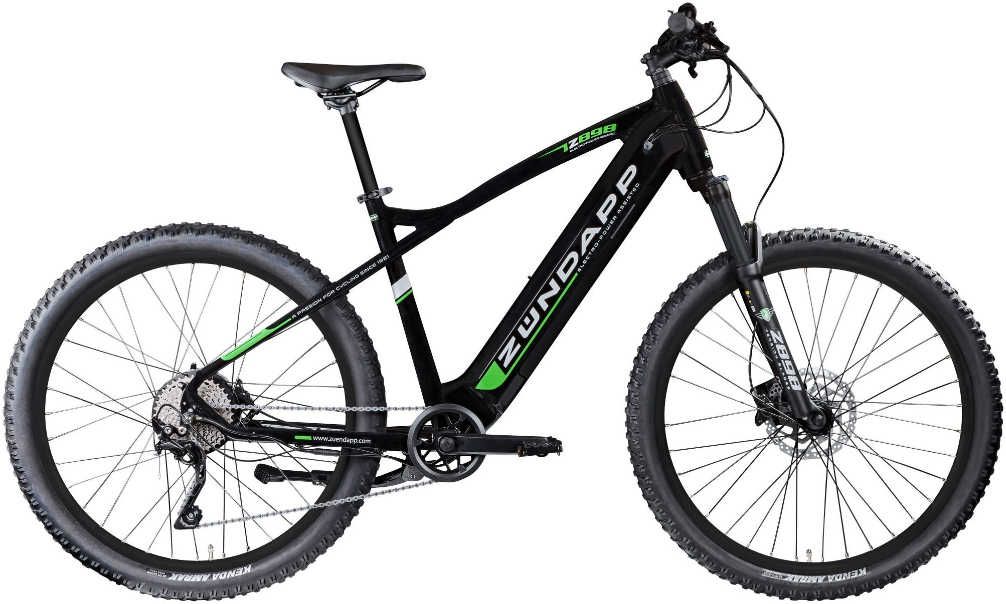 E-Bike ZÜNDAPP "Z898" Gr. 48, schwarz (schwarz, grün, schwarz), Elektrofahrräder, 48cm, 27,5 Zoll (69,85cm), Pedelec, Elektrofahrrad für Damen u. Herren, MTB, Topseller Image