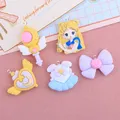 10Pcs Cute Kawaii Moon Bowknot Girl Charms For Jewelry Making Resin Pendant Flatback Patch Diy