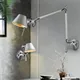 American Industrial Wall Light Black Silver E27 Rotatable Long Arm Wall Lamp with Switch for Bedside