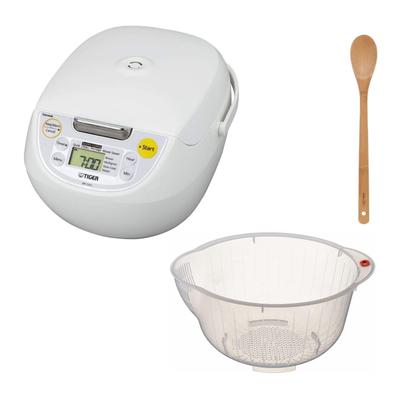 Tiger JBV-S18U 10-Cup 4-in-1 Rice Cooker (White) w/ Bowl & Spoon
