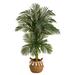 5' Artificial Double Stalk Golden Cane Palm Tree with Handmade Woven Cotton Basket