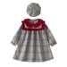 Baby Toddler Girls Outfit Set Kids Long Sleeve Patchwork Plaid Princess Dress With Hat Outfit Set 2Pcs For 3-4 Years