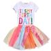 Sunisery Toddler Kids Girls Birthday Outfits Tops Dress Sets Short Sleeve T-Shirt Colorful Tutu Skirts Clothes Sets Multicolor 5-6 Years