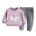 YDOJG Baby Toddler Girls Outfit Set Kids Children Long Sleeve Cute Cartoon Animals Print Sweatshirt Blouse Tops Patchwork Pant Trousers Outfits Set 2Pcs Clothes For 18-24 Months