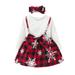 YDOJG Baby Toddler Girls Outfit Set Xmas Kids Long Sleeve Cartoon Print Plaid Princess Dress Suspender Skirt With Headbands Outfits Set 2Pcs For 3-6 Months