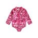 IZhansean Toddler Baby Girls Swimsuit Zip Rash Guard Ruffle Long Sleeve One Piece Swimwear Bathing Suit Rashguard Beachwear Rose Red Scale 4-5 Years
