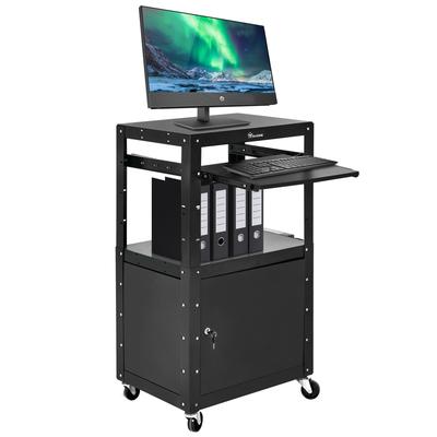 Adjustable AV Cart with Lock Cabinet and Keyboard Tray and USB Ports