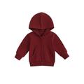 Qtinghua Infant Toddler Baby Boy Girl Zipper Jacket Solid Color Casual Hoodie Sweatshirt Outwear Spring Fall Clothes Wine Red 2-3 Years