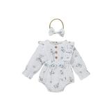 IZhansean 2Pcs Newborn Baby Girls Romper Long Sleeve Ruffle Bow Floral Print Jumpsuit Headband Infant Clothes White 6-9 Months