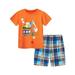 Summer Children S Short Sleeved Shorts Two Piece Knitted Cotton Cartoon Excavator Pattern Suit Orange 140