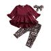 Sunisery 3Pcs Kids Toddler Baby Girl Long Sleeve T-Shirt Tops+Leopard Pants with Headband Outfit Set Autumn Clothes