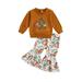 DcoolMoogl Toddler Baby Girl Halloween Outfit Pumpkin Crewneck Sweatshirt Shirt Top Bell-Bottom Pants Cut Clothes Sets Brown 18-24 Months