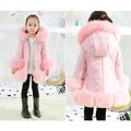 Gubotare Girls Winter Coats Thicken Coat Winter Warm Faur Leather Button Down Jacket With Hood Long (Pink 8-9 Years)