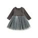 IZhansean Toddler Baby Girls Princess Dress Long Sleeve Knit Tulle Tutu Dress Spring Fall Outfits Clothes Dark Gray 3-4 Years