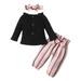 Lovskoo Toddler Girls Autumn Cotton Outfit Lace Collar Long Sleeve Romper with Printing Floral Pants Headband Suit Baby Clothes Black