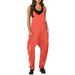 Soighxzc Jumpsuit for Women V Neck Spaghetti Strap Loose Overalls with Pocket Casual Solid Color Taper Pants Playsuit Summer Sleeveless Rompers Orange XXL