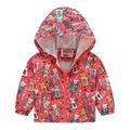 Toddler Boys Girls Casual Jackets Printing Cartoon Hooded Outerwear Zipper Coats Long Sleeve Windproof Coats Red 120