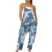 Soighxzc Jumpsuit for Women Sleeveless Rompers Round Neck Summer Casual Print Wide Leg Pants Playsuit Spaghetti Strap Loose Overalls with Pocket Purple XXL