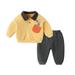 Children Kids Toddler Baby Boys Girls Long Sleeve Cute Cartoon Animals Patchwork Sweatshirt Pullover Tops Solid Trousers Pants Outfit Set 2Pcs Clothes Yellow 100