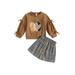 2Pcs Toddler Baby Girls Halloween Outfits Pumpkin Pattern Long Sleeve Sweatshirts Tops + Plaid Skirt