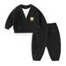 Children Kids Toddler Baby Boys Girls Long Sleeve Cute Cartoon Animals Patchwork Sweatshirt Pullover Tops Solid Trousers Pants Outfit Set 2Pcs Clothes Black 110