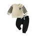 Baby Boy Halloween Outfits Checkerboard Long Sleeve Letter Print Sweatshirt + Pants Set Toddler Clothes