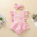 EGNMCR Newborn Infant Baby Girl Romper Jumpsuit Sleeveless Bodysuit Newborn Infant Baby Girls Ruffle Floral Print Backless Romper Bodysuit+Headbands (Pink) - Baby deals